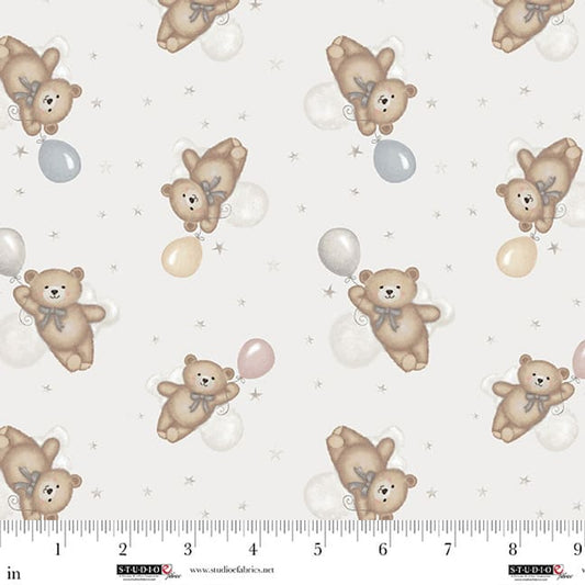 Sleepy Teddy Stripe Oatmeal Gray Studio E neutral stripe quilting cotton