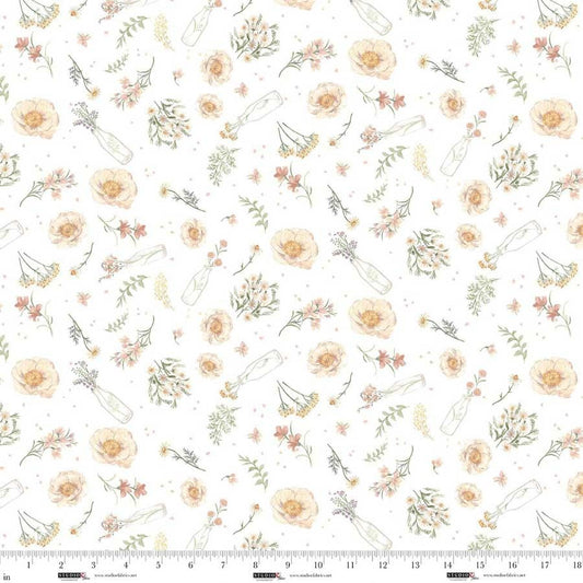Studio E Bathing Bonnies Milk Bottle Florals 8852-01 white floral quilting cotton