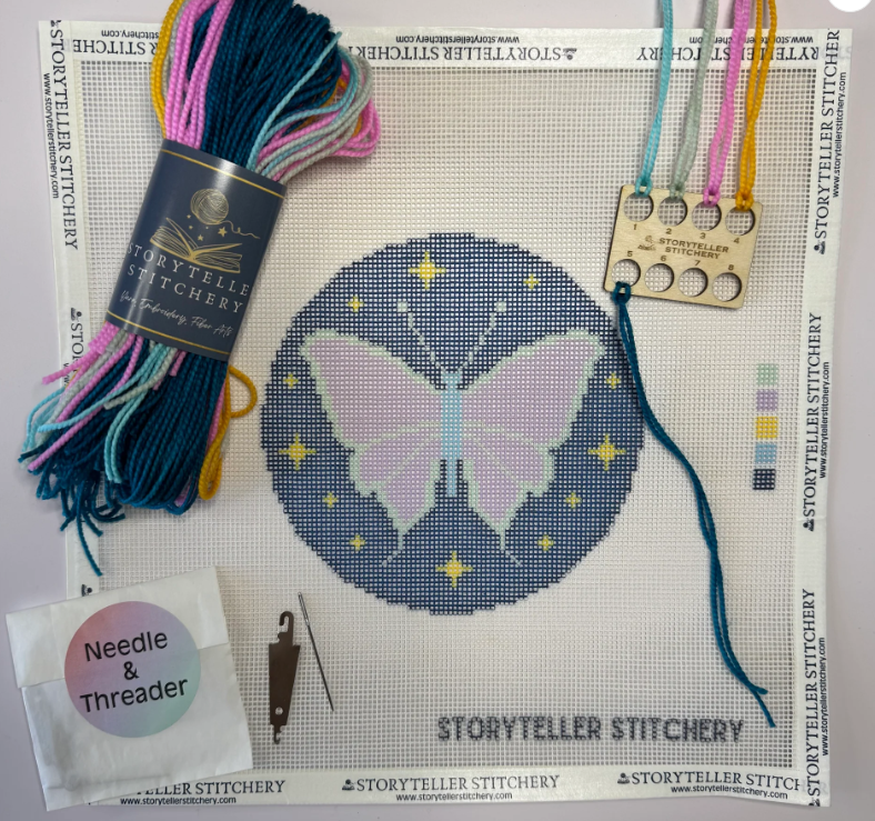 Storyteller Stitchery - Lunar Moth Needlepoint Kit - 18 Mesh Canvas