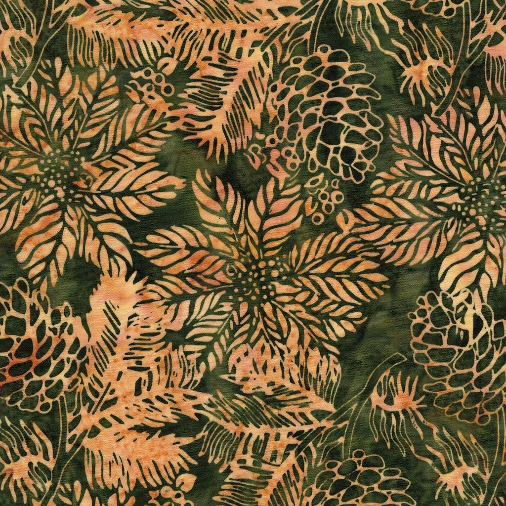 Lumin Fabrics - Jerry Khiev - Holiday Follies - Poinsettias and Pinecones - Green Jungle