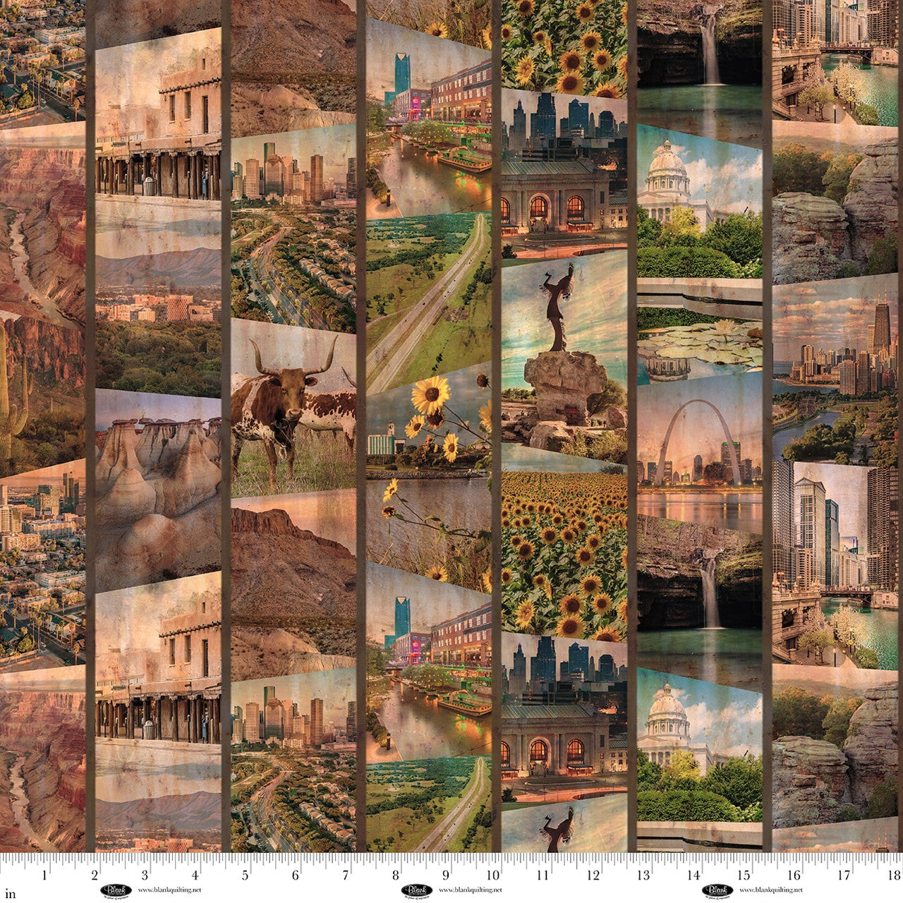 Blank Historic Highway Scenes from Route 66 4481-60 multicolor fabric
