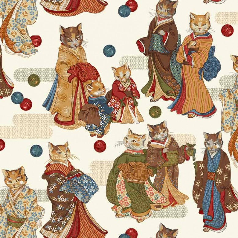 Michael Miller Tokyo Fur-Tales Ginza Whiskers DCX12641 cream Japanese