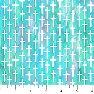 Northcott Risen Small Cross Turquoise Multi DP28663 fabric