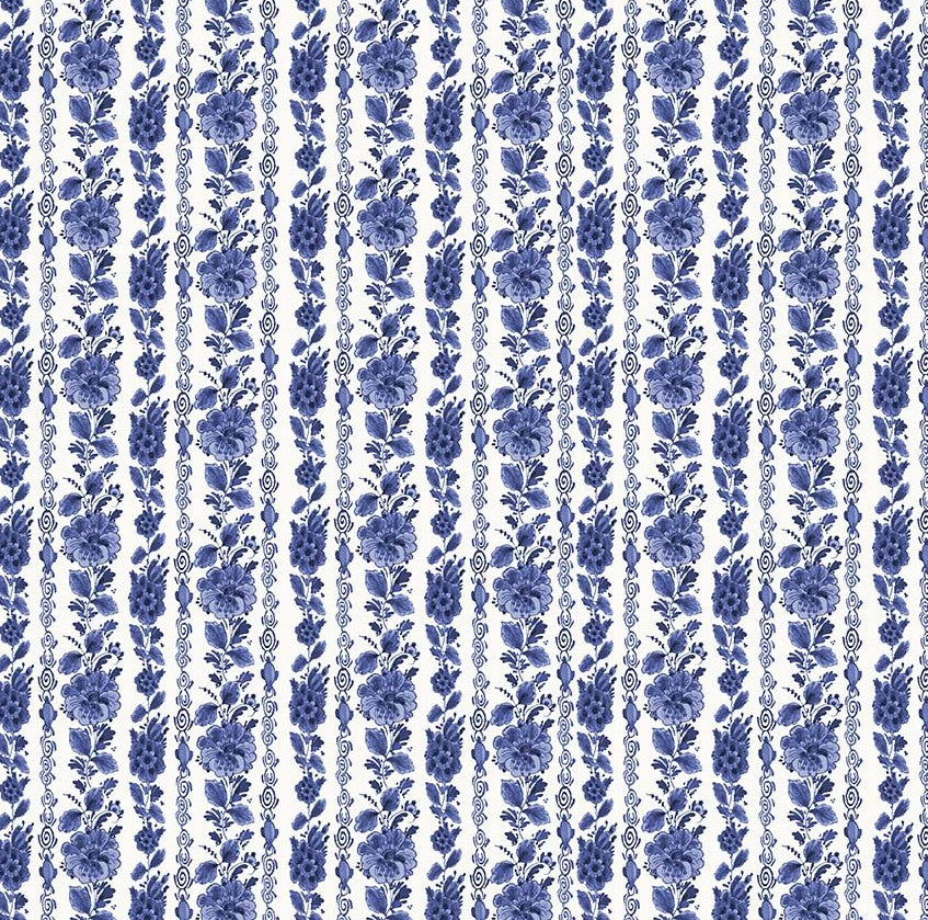 Windham China Blue Garden Rows 54937-1 White quilting cotton fabric
