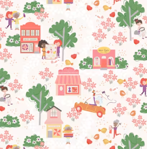 Clothworks - Shop Hop - Meags & Me - Pale Pink Shop Hop Digital Toile Y4796-132