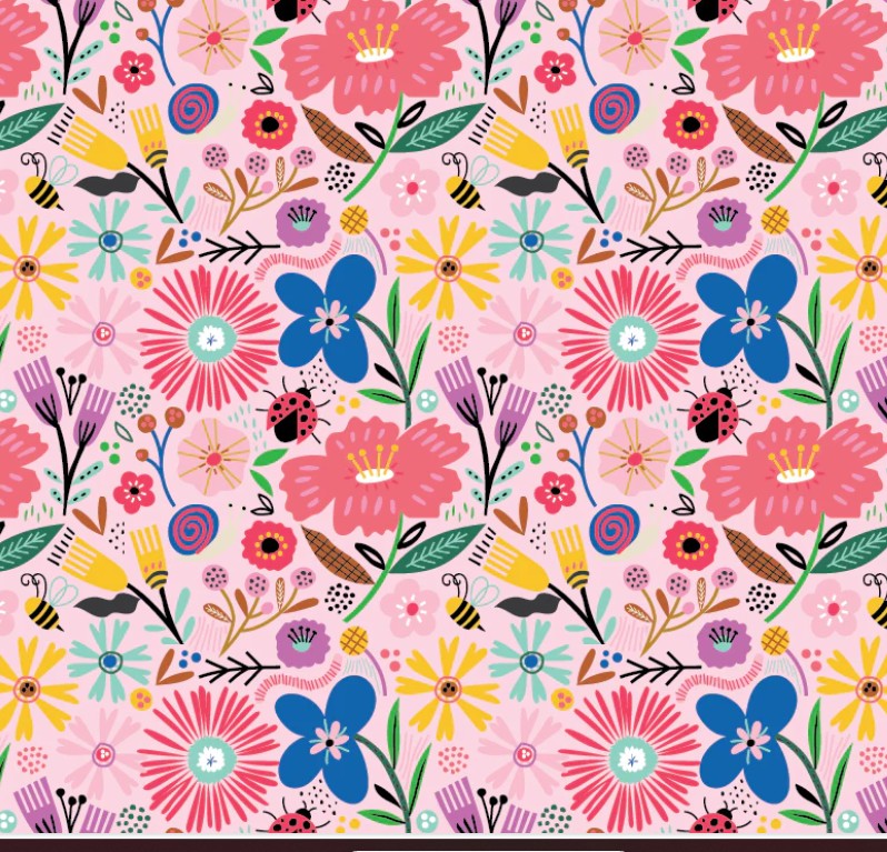 Poppie Cotton Hey Love Bug Blooming Pink quilting cotton floral fabric