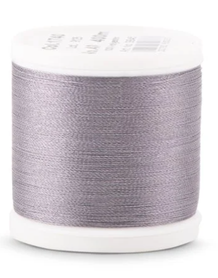 Spool of Madeira Polyneon 40wt machine embroidery thread in Silver Grey, color 1740