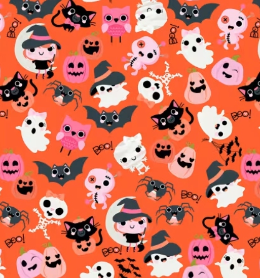 Poppie Cotton Not Scary Boos With Bows orange NT26502 Halloween ghost print