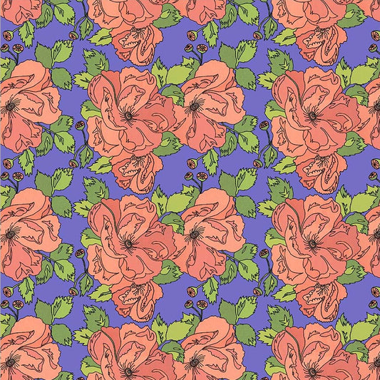 Windham Laura Heine Flowers on Main Petal and Pollen Periwinkle 54892-7 fabric