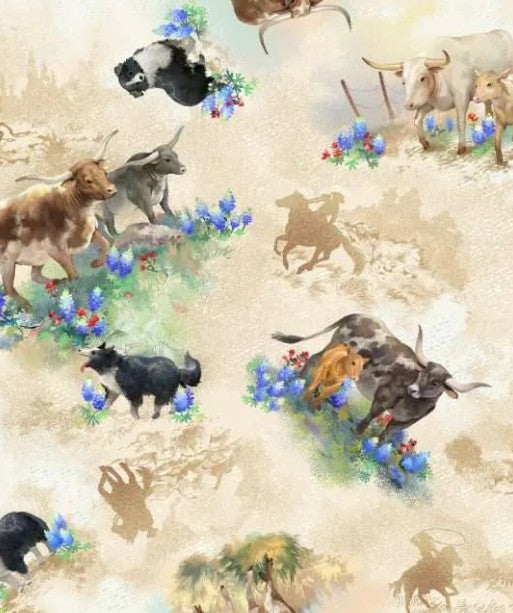 Oasis Round Up Longhorns 59-7881 quilting fabric
