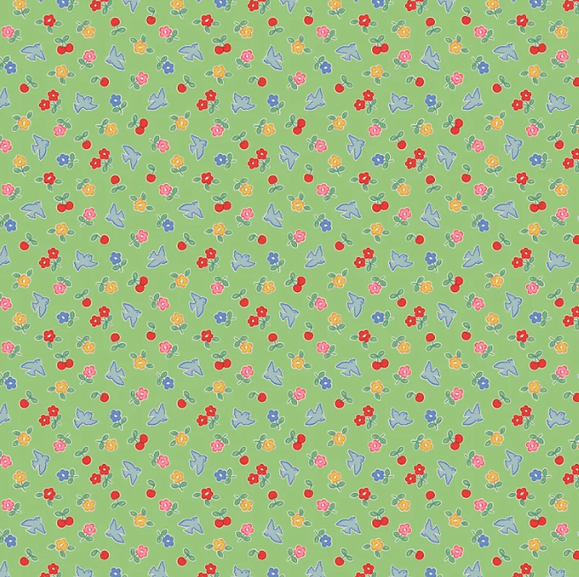 Poppie Cotton - Bluebells & Buttercups - Cheery Bluebird Mint