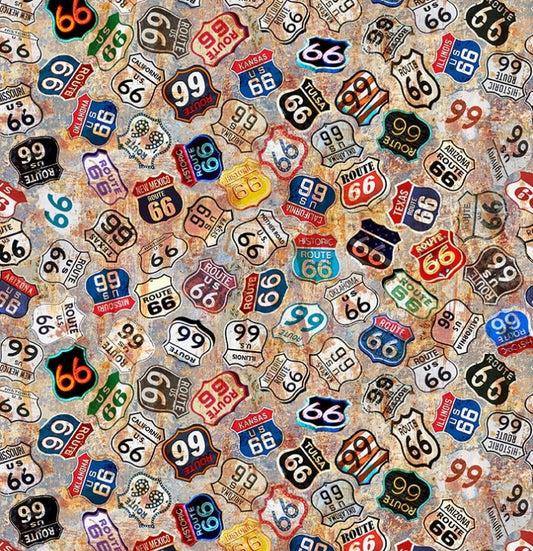 Blank Historic Highway Route 66 Signs 4479-95 multicolor novelty fabric