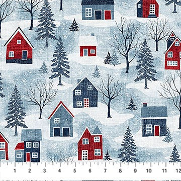 Northcott - Village Folk - Large Houses Lt Blue Multi F28823-42
