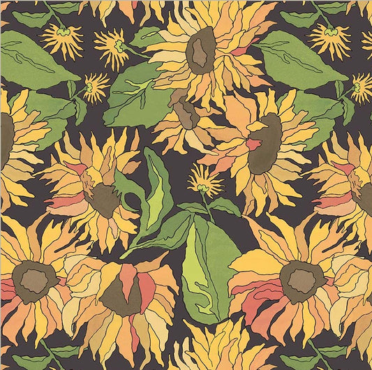 Windham x Laura Heine - Flowers on Main -Big Yellows - Charcoal 54891-3