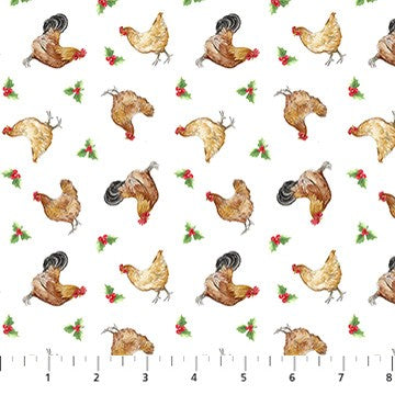 Northcott Barnyard Christmas 28804-10 white multi holiday novelty cotton