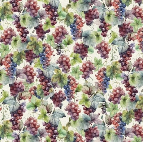 Timeless Treasures Wine Tasting Grapes with Leaves cream CD4175 quilting cotton