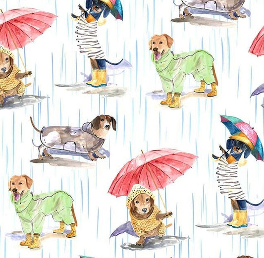 Michael Miller Dogs in the Rain White cotton quilting fabric