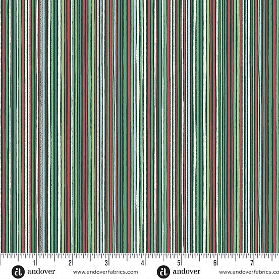 Andover - Makower UK - Country Christmas - Fine Stripe Green 237-G