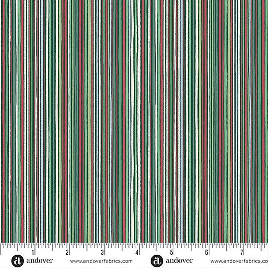 Andover - Makower UK - Country Christmas - Fine Stripe Green 237-G