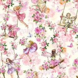 Garden Swings Cream novelty quilting fabric