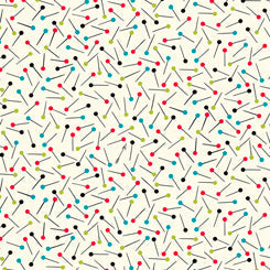 QT Sew What Tossed Pins Cream quilting cotton