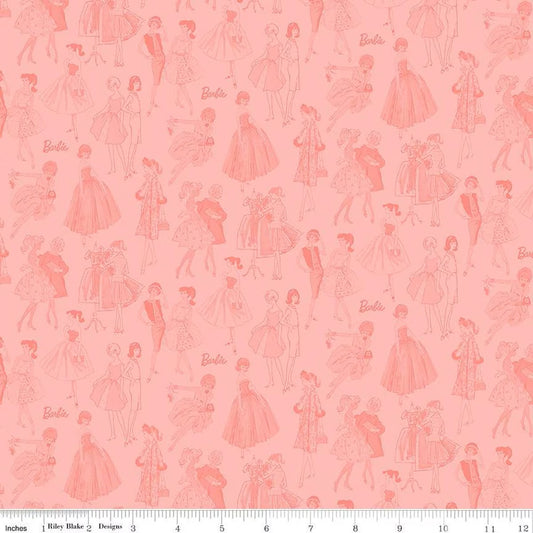 Riley Blake Barbie Vintage Tonal Pink quilting cotton