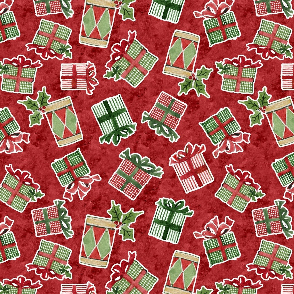 White Owl Textiles - Snowy Greetings - Susan Winget - W105-035-363 / Present Toss-Red