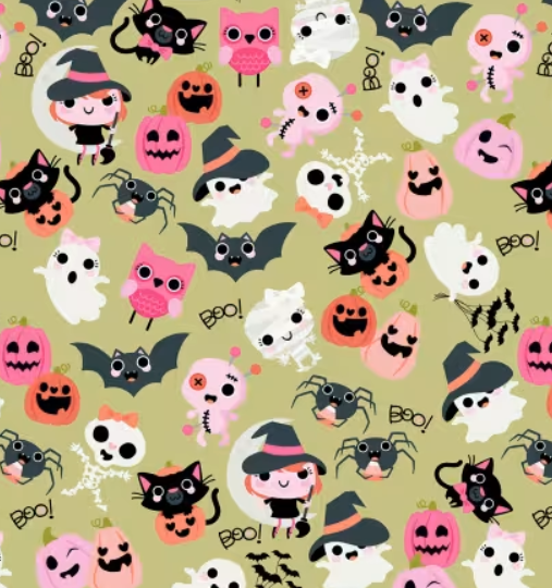 Poppie Cotton - Not Scary - Jill & Rani - Green Boos With Bows # NT26503