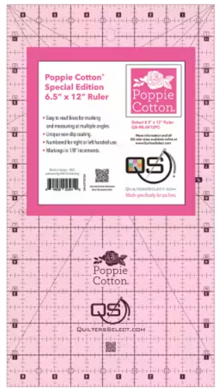 Quilter's Select Pink Poppie Cotton Non-Slip Ruler 6-1/2in x 12in