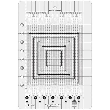 Quilting ruler with grid lines and measurements on a white background