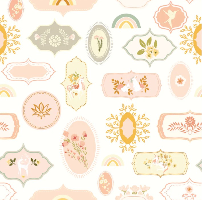 Poppie Cotton Mystical Labels White digital fabric