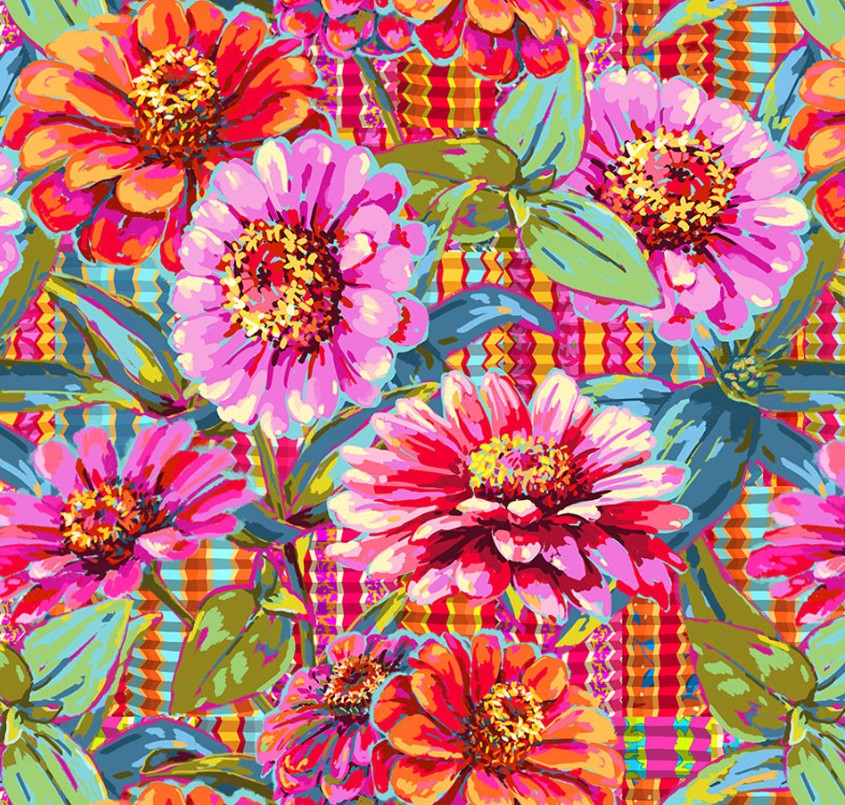 Free Spirit Festival Giant Zinnias pink wide backing fabric 108 inch