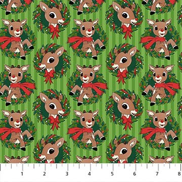 Northcott Rudolph The Red-Nosed Reindeer Rudolph Wreath Christmas cotton in Green, SKU RD1002-73