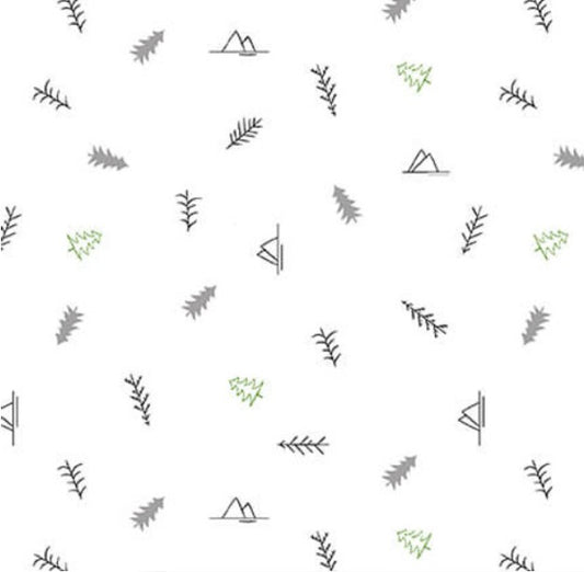 Blank Lower the Volume Trees 1945-01 White quilting fabric