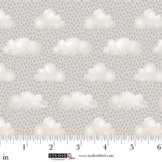 Sleepy Teddy Clouds Gray White Studio E quilting cotton cloud and teddy print