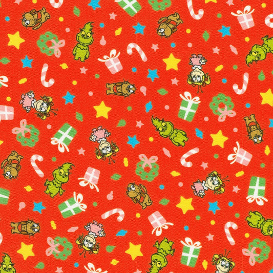 Robert Kaufman Little Grinch licensed Dr. Seuss Christmas cotton in Red, SKU ADED-23877-3