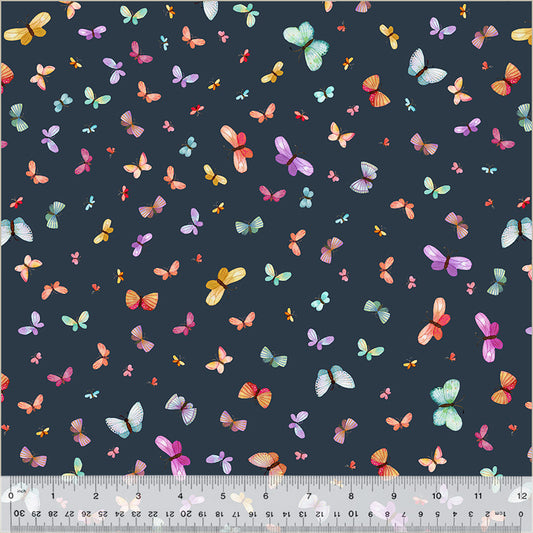 Wild Meadow Butterflies Navy quilting fabric floral collection