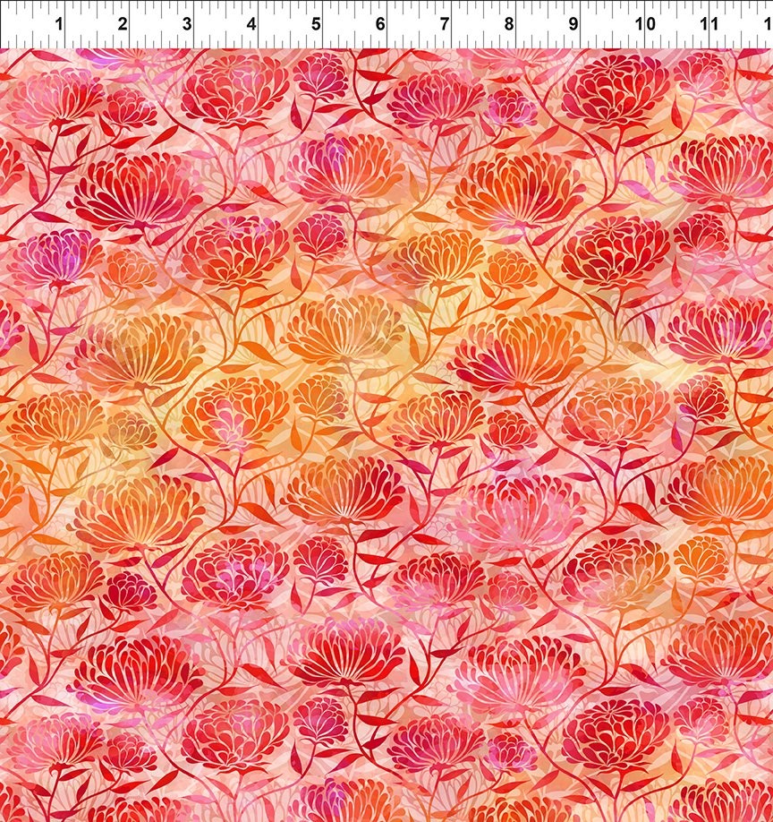 In the Beginning Fabrics - Felicity - 3FEL-1 Red Chrysanthemums