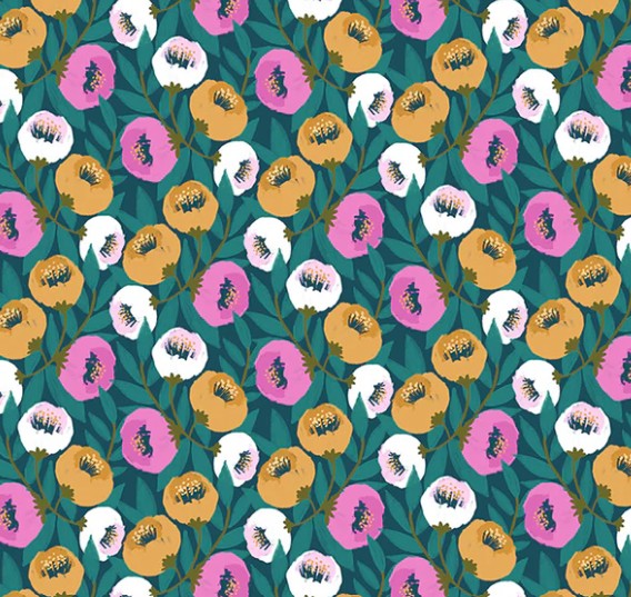 Windham Dayspring Garland Teal 54800-5 quilting cotton fabric
