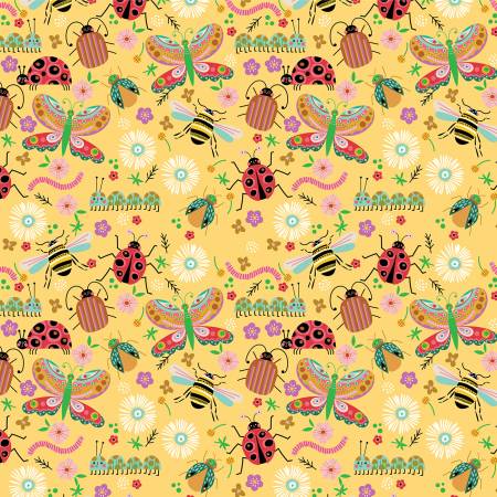 Poppie Cotton Hey Love Bug Yellow Bugs quilting cotton