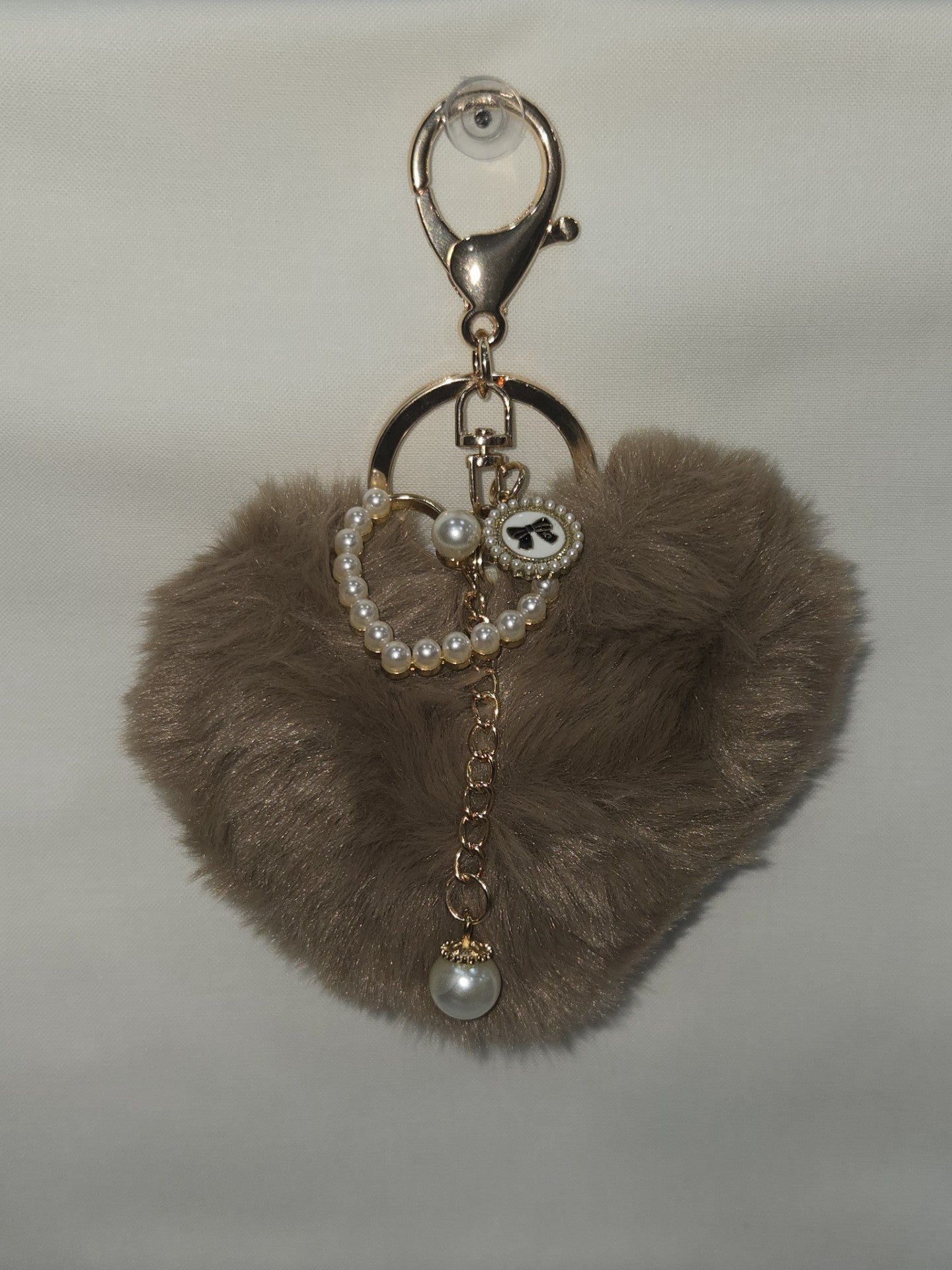Plush Heart Keychain brown soft heart gift accessory
