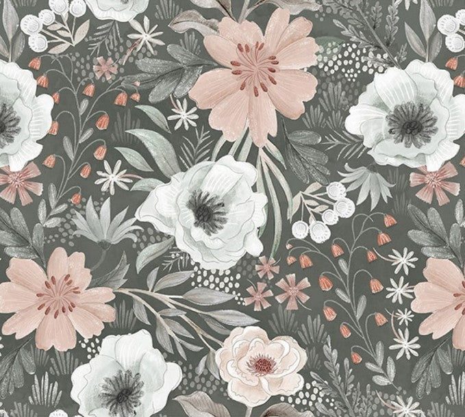 Petals and Pewter gray 4566-95 Blank Quilting floral fabric