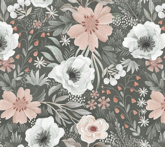Petals and Pewter gray 4566-95 Blank Quilting floral fabric