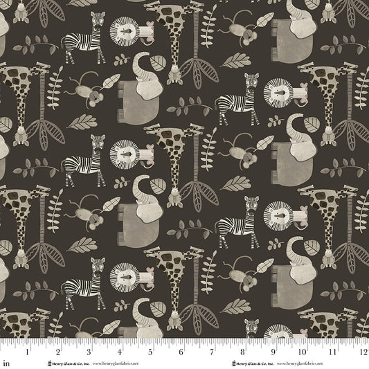 Henry Glass Jungle Romp Black 2109-99 animal quilting cotton by Betsey Cavallo