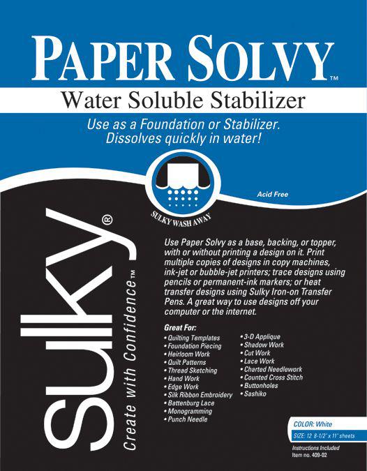 Sulky Paper Solvy Stabilize Pkg 8.5x11