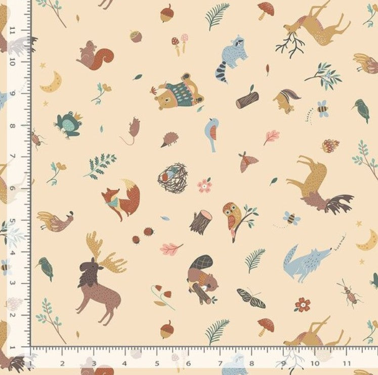 Dear Stella Forest Denizens Almond woodland quilting fabric