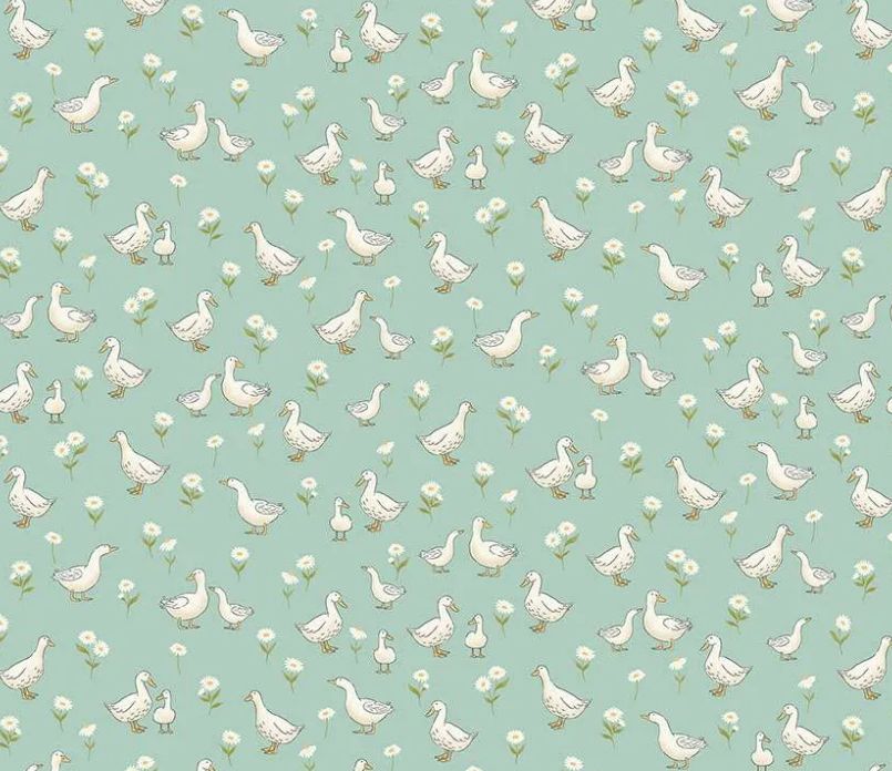 Makower UK Little Ones Ducks Teal 190T baby quilting cotton