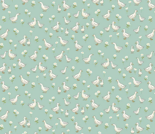 Makower UK Little Ones Ducks Teal 190T baby quilting cotton