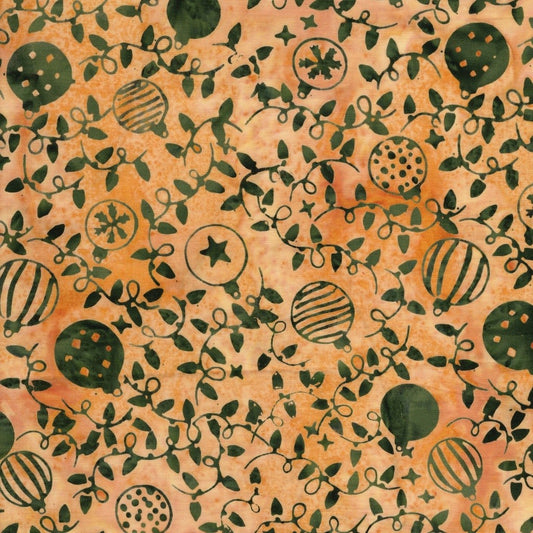 Holiday Follies Ornaments and Vines Gold Straw hand-dyed batik quilting cotton by Lumin Fabrics