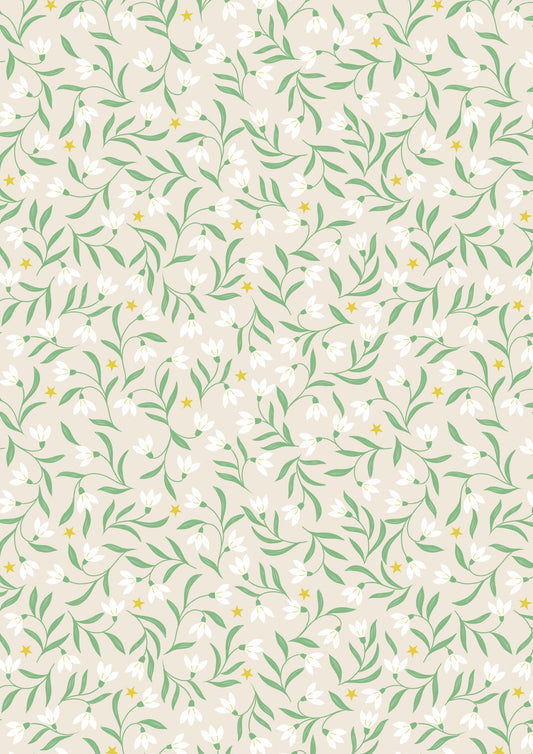 Lewis & Irene Christmas in Bluebell Wood snowdrops on cream with metallic, C140A